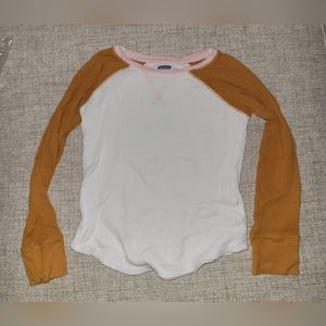 Girls Pink and Brown Henley Waffle Shirt  Size Small